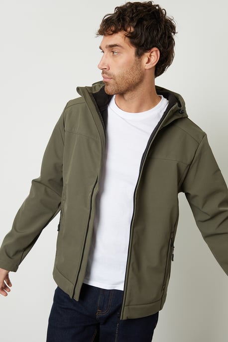 Khaki Fleece Lined Hooded Jacket