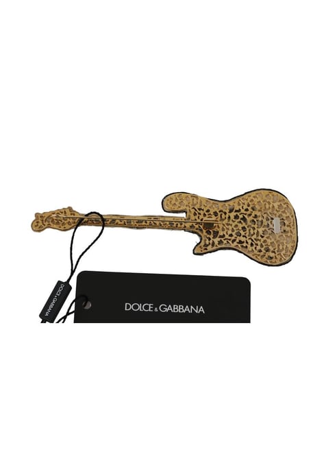 Dolce & Gabbana Women's Gold Brass Beaded Guitar Pin Accessory Brooch