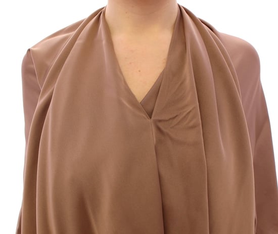 Vestido de cóctel drapeado de seda marrón Lamberto Petri para mujer - Image 4