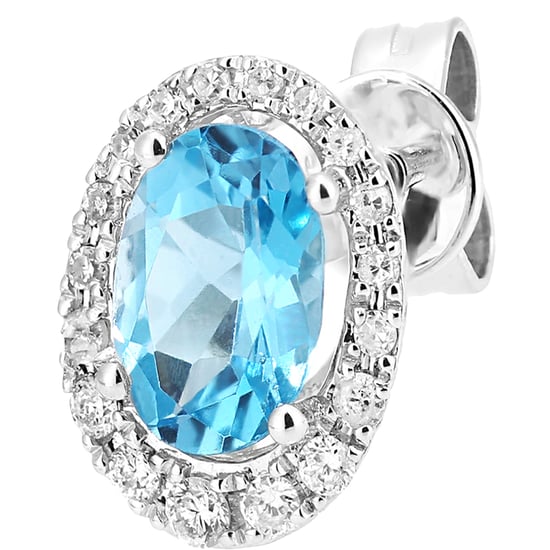 9ct White Gold Diamond and Swiss Blue Topaz Gemstone Oval Cut Stud Earrings