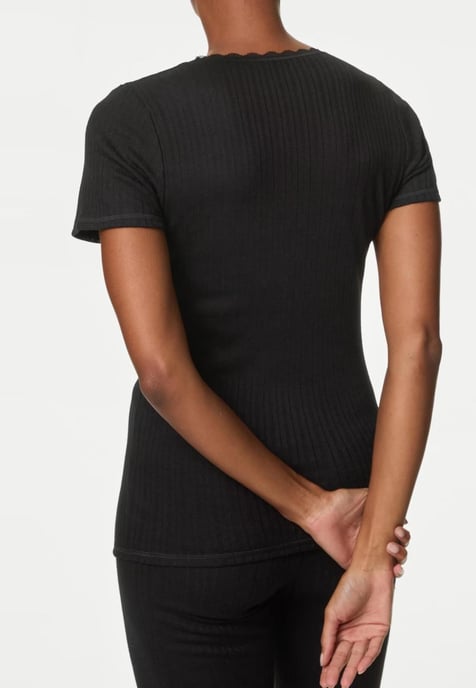 Pack de 2 camisetas térmicas de manga corta Pointelle en negro - Image 3