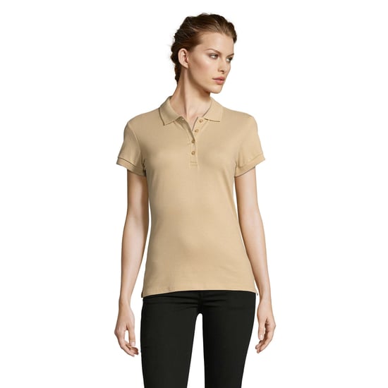 SOLS Womens/Ladies People Pique Short Sleeve Cotton Polo Shirt (Sand) - Image 4
