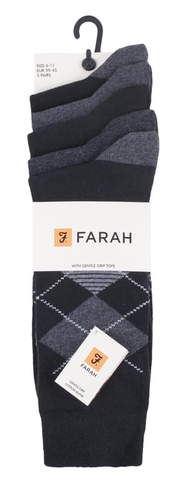 Farah - Pack de 5 calcetines de algodón para hombre, finos, transpirables y con diseño de argyle - FCS270BLKCHA (Argyle) - Image 2