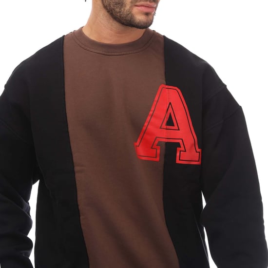 Sudadera VARSITY de algodón polar con cuello redondo en marrón y negro - Image 3