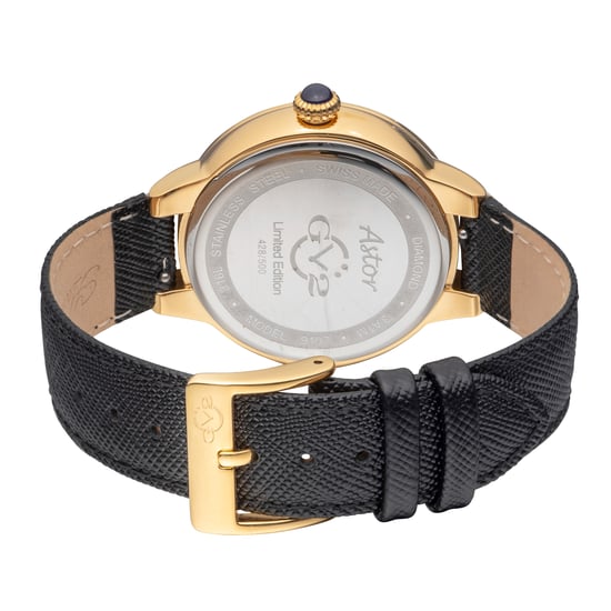 GV2 Astor Reloj de piel de becerro con esfera blanca y diamantes de cuarzo suizo para mujer - Image 2