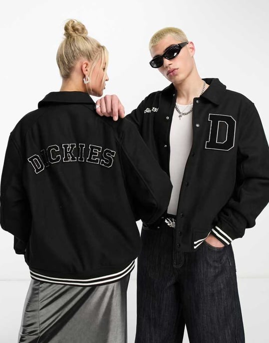 Dickies Unisex west vale varsity jacket in black with back embroidered logo - Image 4