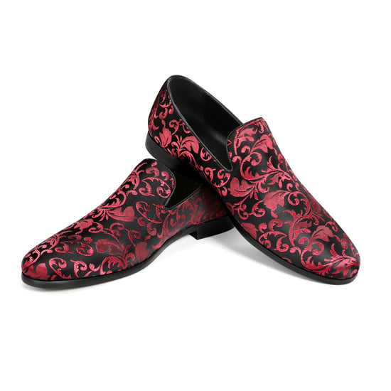 Men's Penny Loafers with Elegant Jacquard Red - Image 1