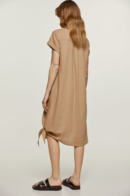 Vestido midi beige con detalle de lazo - Image 2