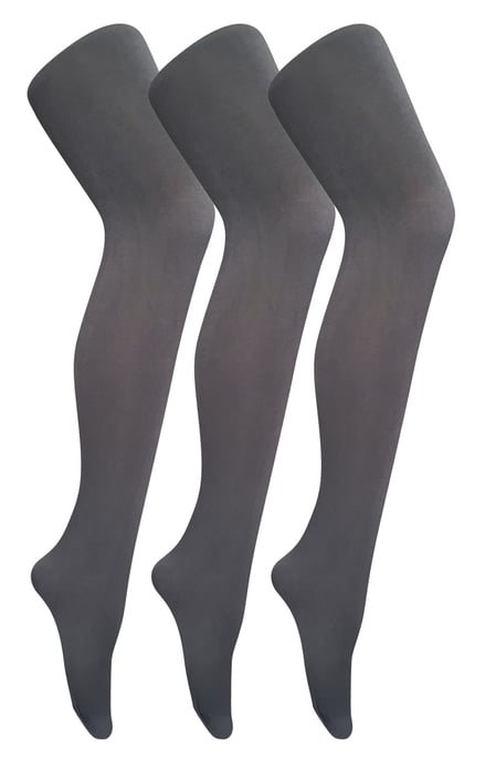 Paquete de 3 pares de medias opacas de color de 80 deniers para mujer | Sock Snob | Plain Block Colour Tights - Charcoal - Image 1