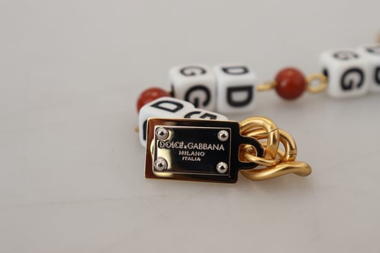 Pulsera de mujer con logo de Dolce & Gabbana, cadena dorada, cuentas de latón y broche de langosta - Image 5
