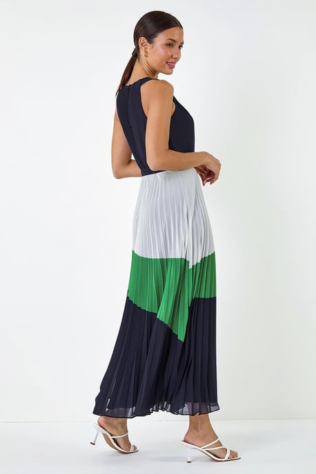 Colourblock Pleat Halter Neck Maxi Dress