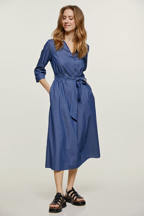 Vestido midi azul cielo con cinturón - Image 1
