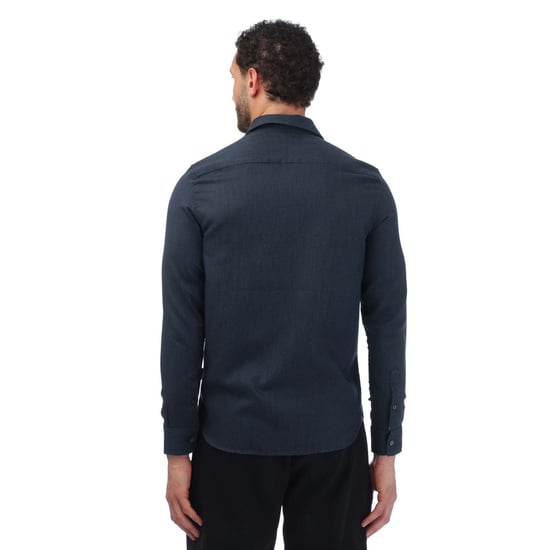 Men's Ted Baker Crotone Long Sleeve Herringbone Shirt in Navy