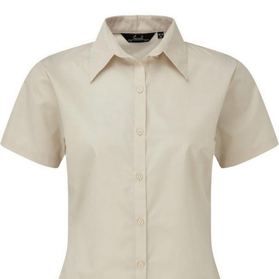 Premier Short Sleeve Poplin Blouse / Plain Work Shirt (Natural) - Image 2