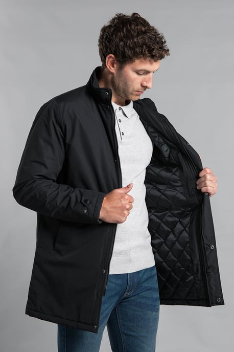 Black Funnel Neck Button-Up Coat