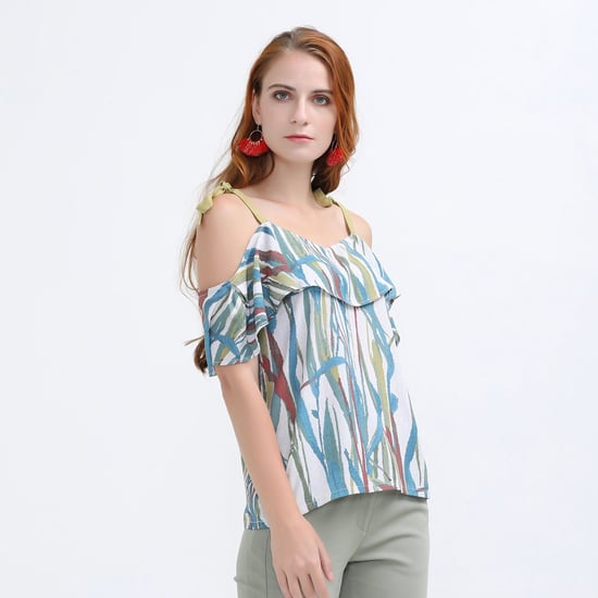 Top with tropical print and ruffles on the shoulders - Image 2