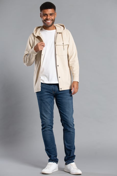 Stone Cotton Blend Hoody Style Shirt