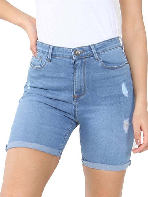 Enzo | Pantalones cortos vaqueros rasgados para mujer - Azul claro - Image 4