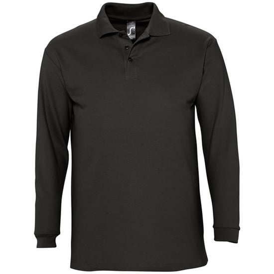 SOLS Mens Winter II Long Sleeve Pique Cotton Polo Shirt (Black) - Image 1