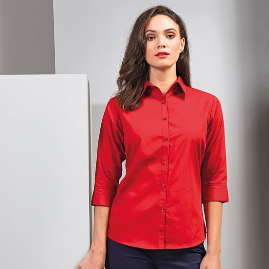 Premier Womens/Ladies Poplin 3/4 Sleeve Blouse (Red) - Image 2