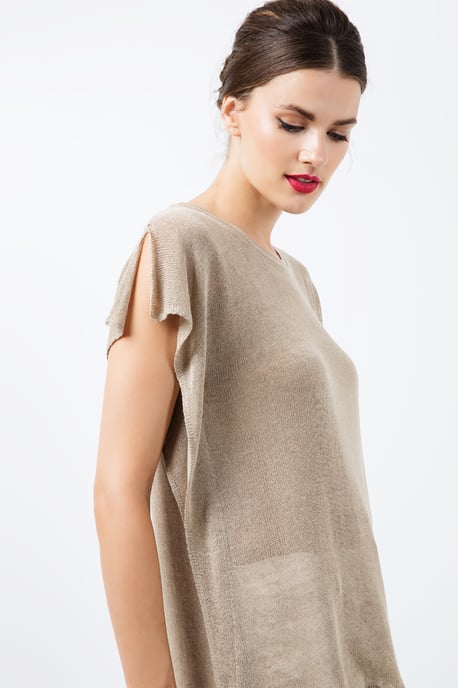 Short Sleeve Semi Sheer Top with Shoulder Slits