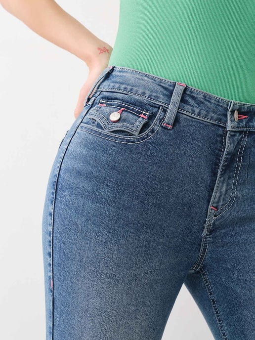 Joey Single Needle Mid Rise Flap Flare in Medium Sunkissed Wash