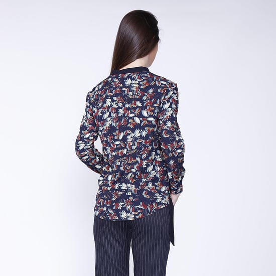 Satin col-v blouse and leaves print - Image 2