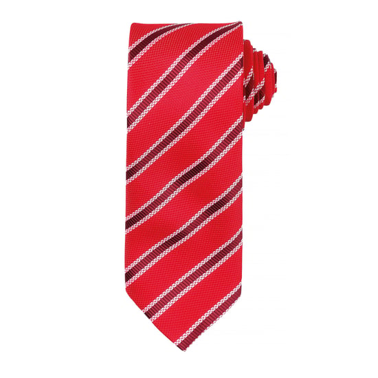 Premier Mens Waffle Stripe Formal Business Tie (Red/ Burgundy) - Image 1