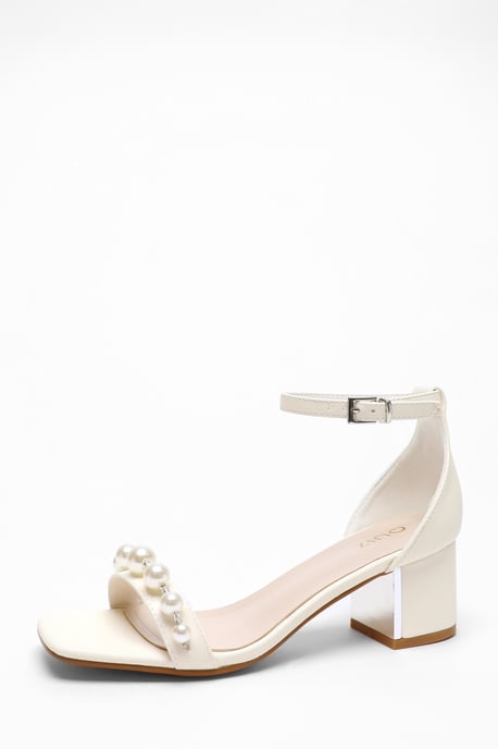 Bridal Pearl Strap Block Heeled Sandals