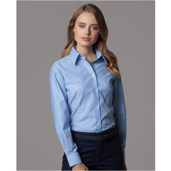 Russell Collection Ladies/Womens Long Sleeve Easy Care Oxford Shirt (Oxford Blue) - Image 3