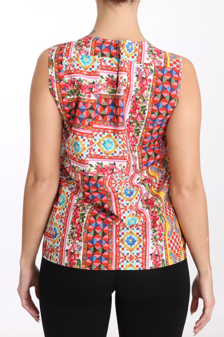 Blusa sin mangas de algodón puro con estampado Carretto de Dolce & Gabbana para mujer - Image 2