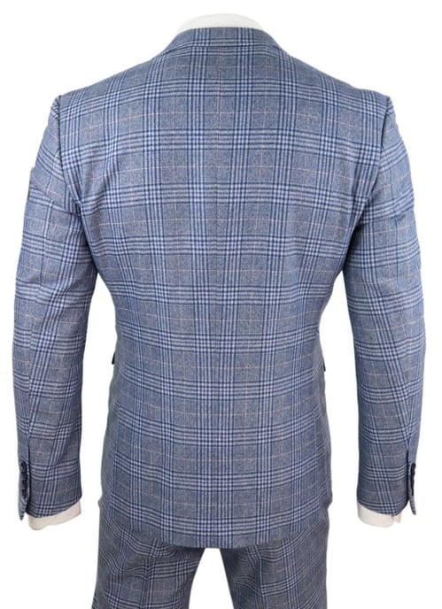 Traje retro vintage de tweed azul y gris de 3 piezas para hombre - Image 3