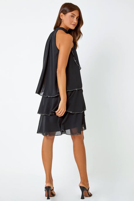 Sequin Trim Tiered Halterneck Dress - Image 4