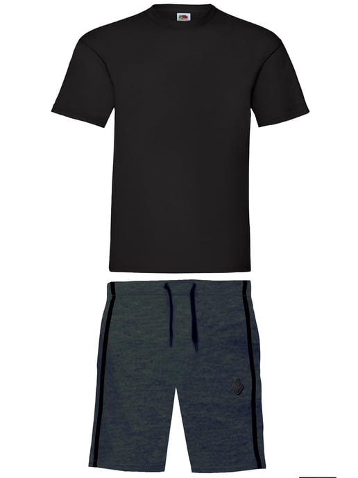 Enzo | Mens T-Shirt & Shorts Loungewear Set - Black/Charcoal
