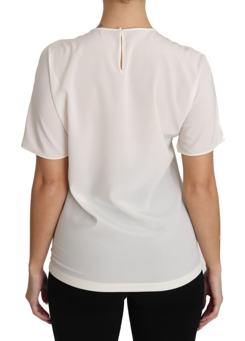 Camiseta de Seda Estiramiento Blanca para Mujer de Dolce & Gabbana #dgfamily - Image 3