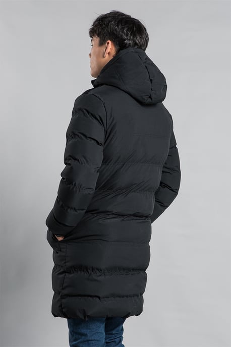 Black Longline Funnel Neck Hooded Padded Jacket