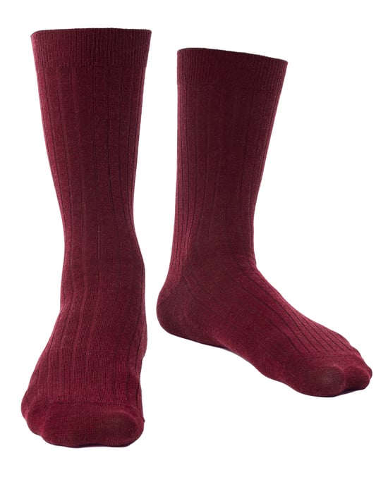 Steven - Calcetines de lana merino para hombre con parte superior suave y holgada para pies hinchados -Burdeos - Image 1