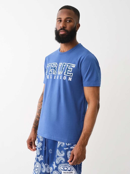 Short Sleeve Paisley Flock Tee in Blue