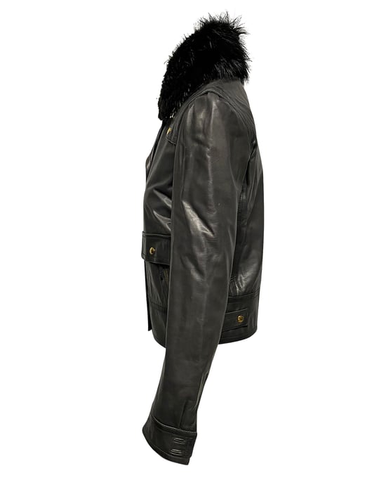 Gucci Jacket with Fur Collar Detail in Black Leather - Image 3