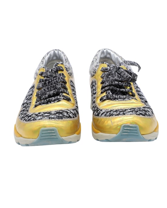 Chanel Tweed Lace Up Sneakers in Multicolor Leather - Image 2