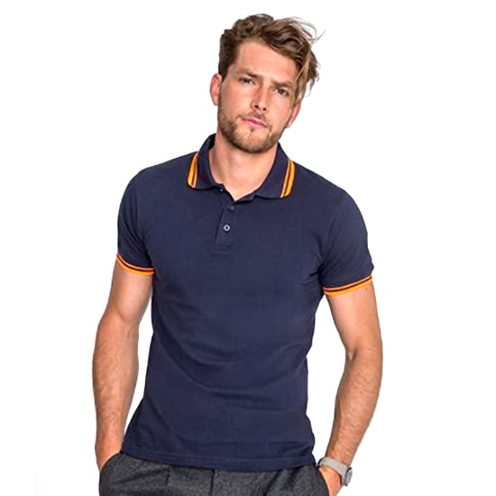 SOLS Mens Pasadena Tipped Short Sleeve Pique Polo Shirt (French Navy/Neon Orange) - Image 4