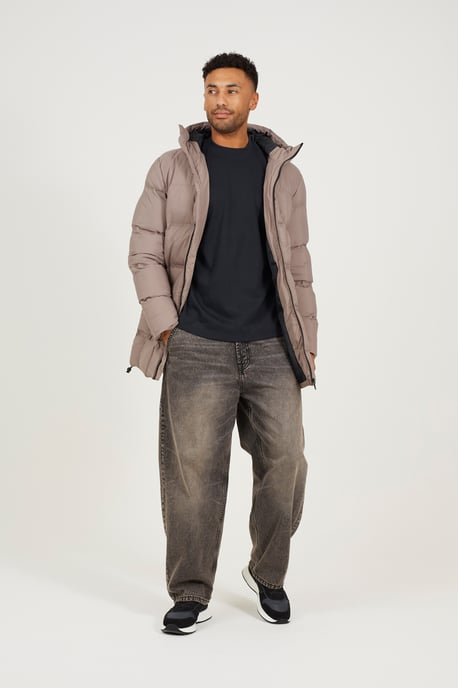 Taupe Longline Padded Hooded Jacket