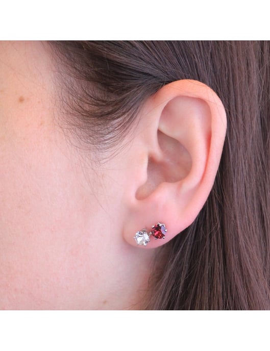 Pendientes de enero con piedra de nacimiento - Plata y rojo - Image 4