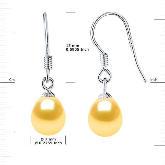 Earrings Hooks Freshwater Pearls 7-8mm Golden Pears 925