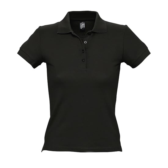 SOLS Womens/Ladies People Pique Short Sleeve Cotton Polo Shirt (Black) - Image 1