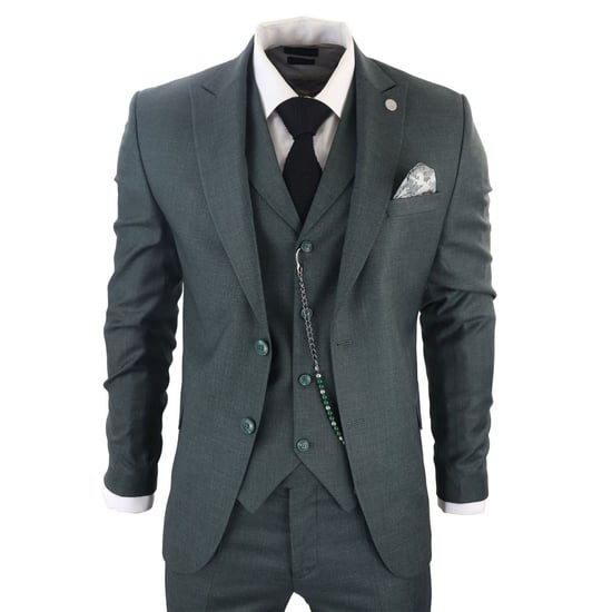 Traje clásico de tres piezas liso verde para hombre - Image 2