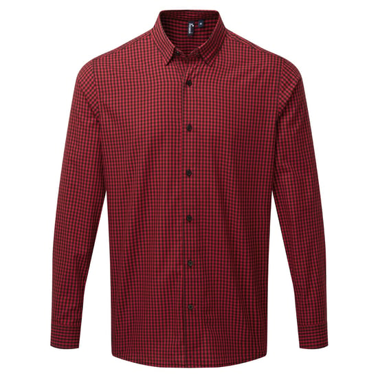Premier Mens Maxton Check Long Sleeve Shirt (Black/Red) - Image 1