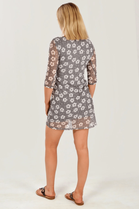 Grey Lace Daisy Print Dress