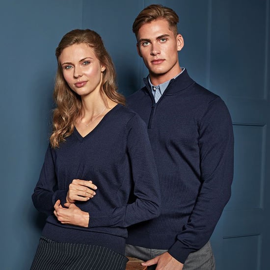 Premier Mens 1/4 Zip Neck Knitted Sweater (Navy) - Image 5