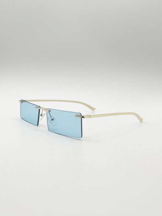 Frameless Rectangle Sunglasses in Pale Blue